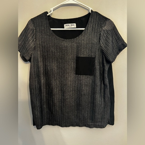 Vero Moda Black Lined Sheer Herringbone, Sheer Sleeves, Plain Back T-shirt Small